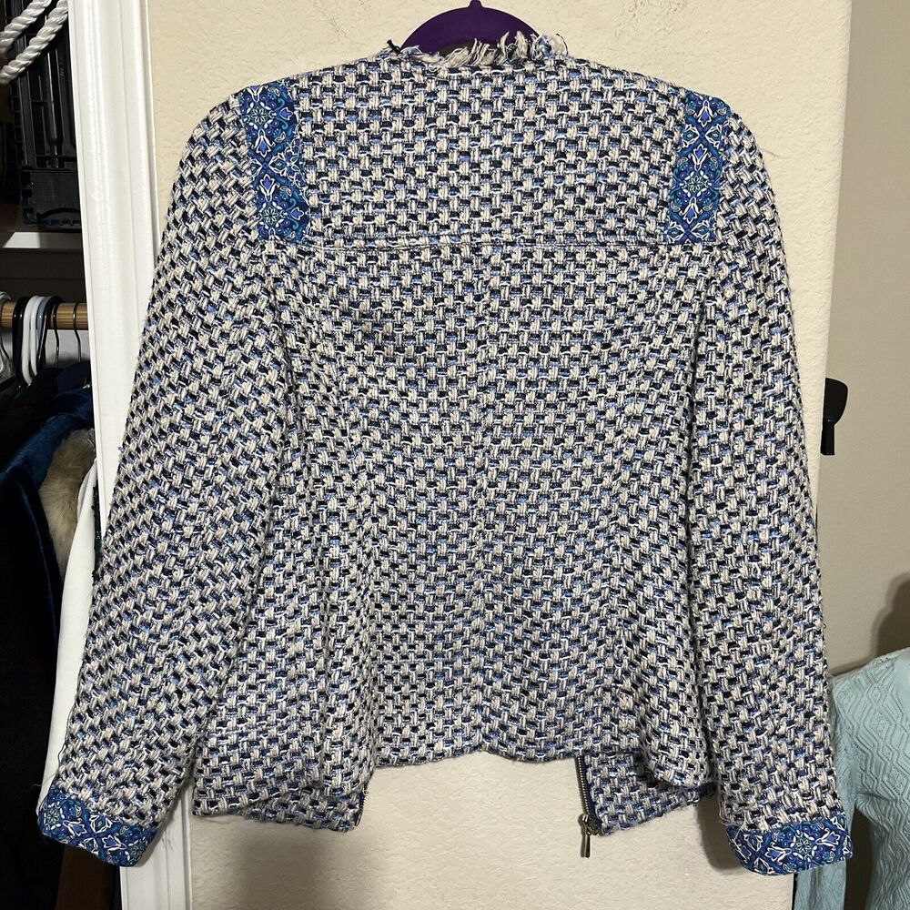Chicos 0/S Blue Tweed Jacket Blazer boucle full zip sz 4/6 - Picture 9 of 10